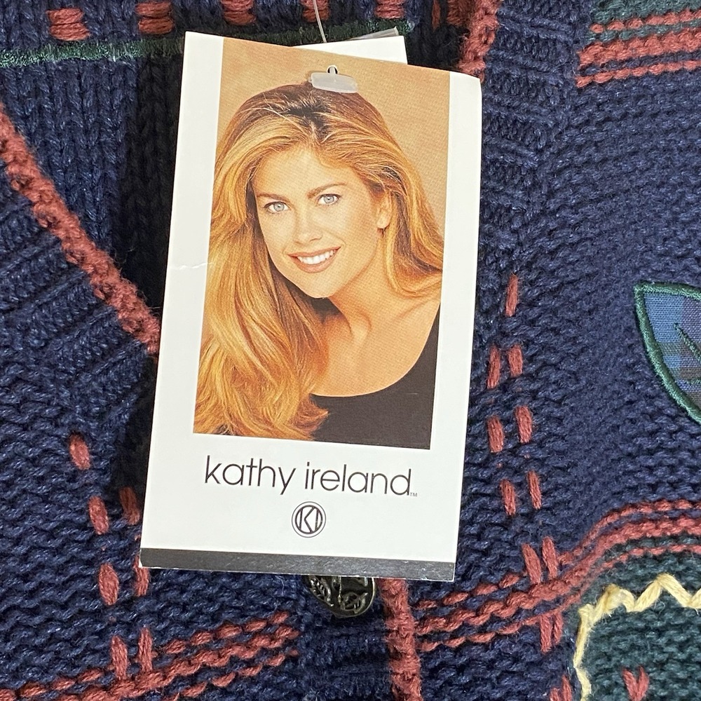Kathy Ireland Cardigan Womens Small Blue Multi Floral Embroidered Granny Y2K 90s - Picture 10 of 16